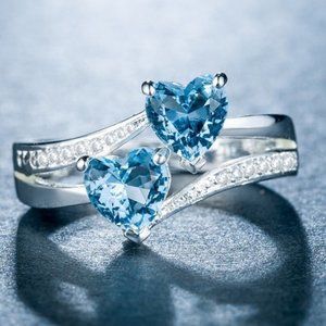 💥925 Silver Plated Sea Blue Heart Cut Emerald Exquisite Ring, GPMB1526
